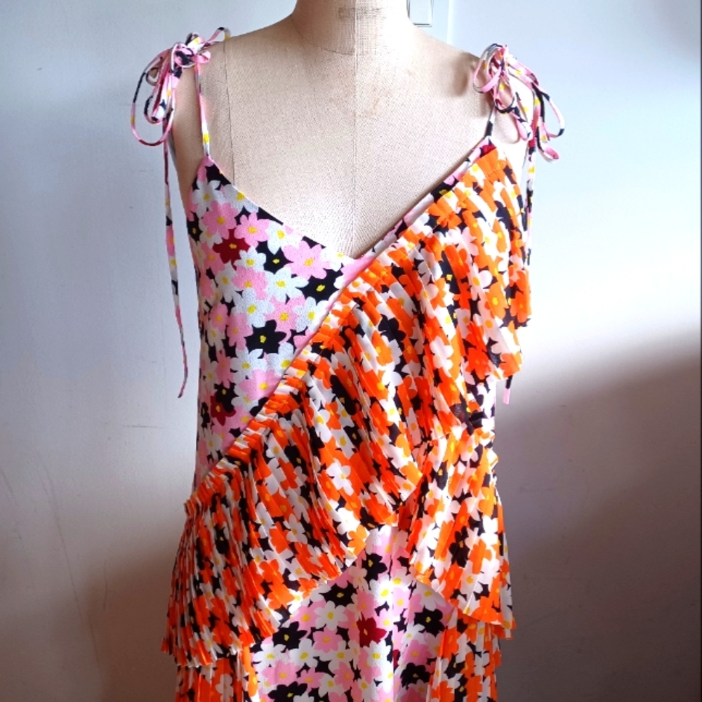 Kenzo Paris Daisy Floral Print Ruffle Slip Dress US 8
